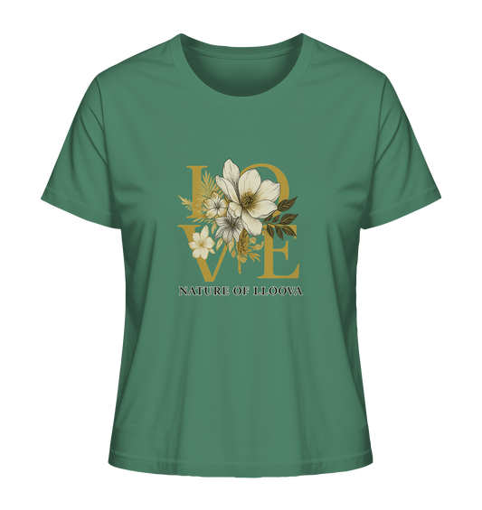 LLOOVA Elbwiese Women's Shirt with Floral Details
Organic Cotton T-Shirt Inspired by Northern German Nature
Organic T-Shirt with a LOVE Print and Golden Lines
Sustainable Fashion from Hamburg – Elbwiese Collection