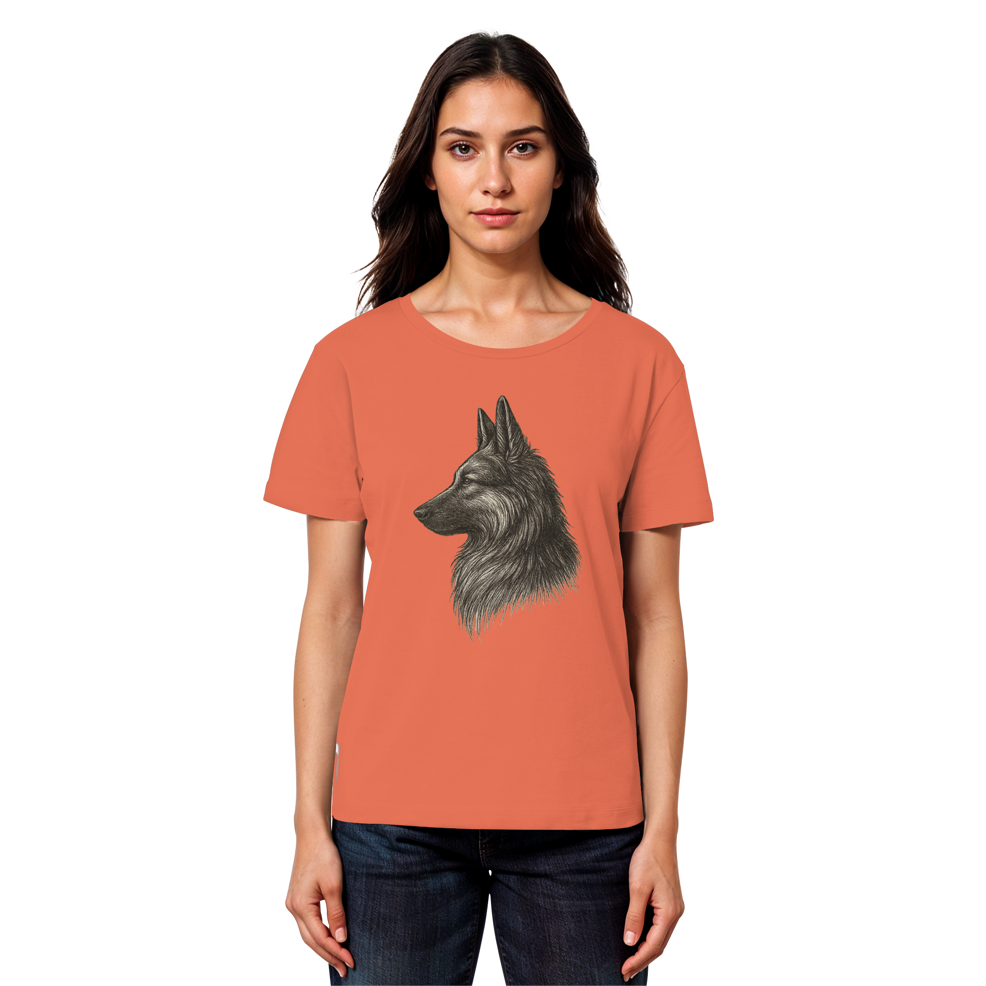 „Bequemes Bio Damen T-Shirt – Schäferhund Motiv für Alltag und Freizeit“
