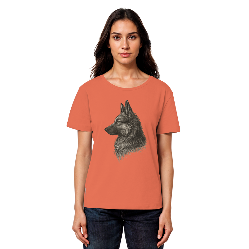 „Bequemes Bio Damen T-Shirt – Schäferhund Motiv für Alltag und Freizeit“