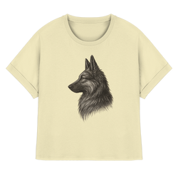 „Bio Damen Shirt mit aufgerollten Ärmeln – Schäferhund Illustration Treuer Blick“