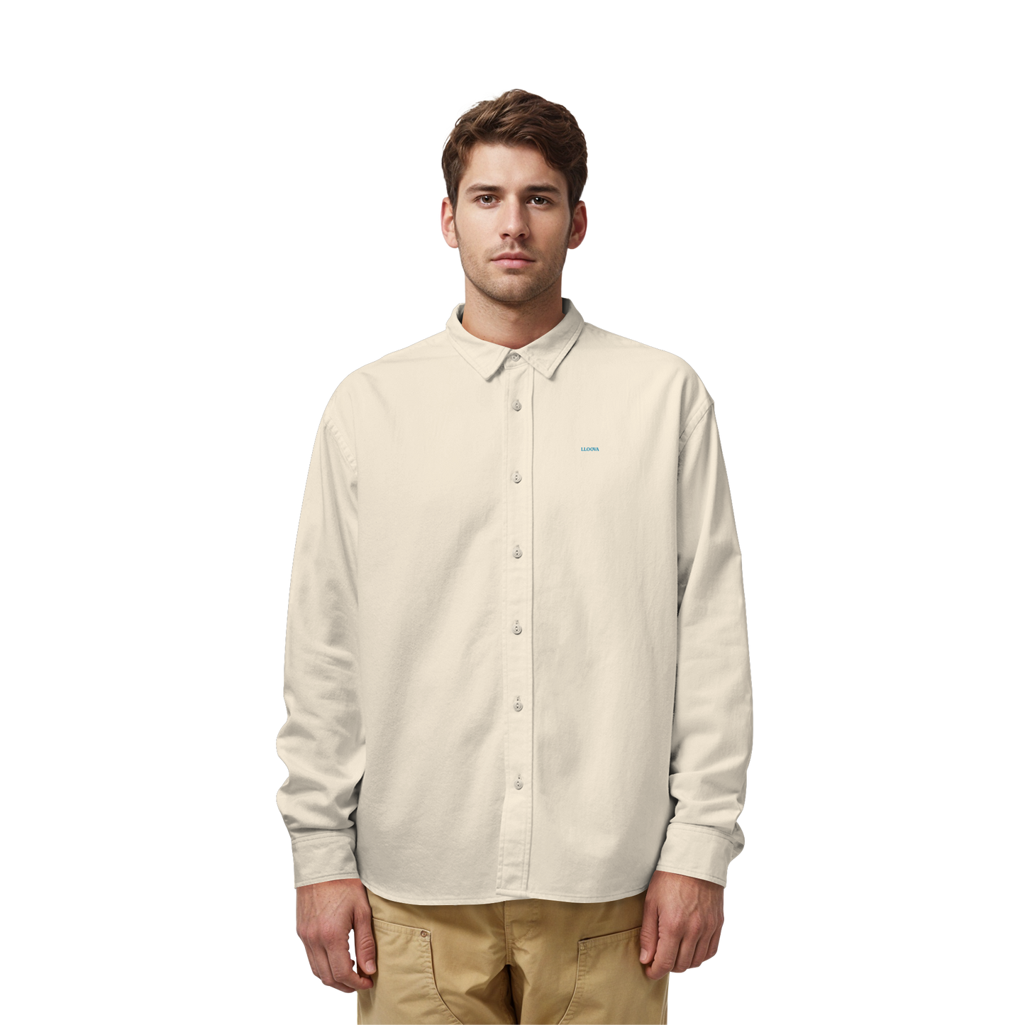 Detailansicht Knopfleiste und Spitzkragen des LLOOVA Pure Shirts