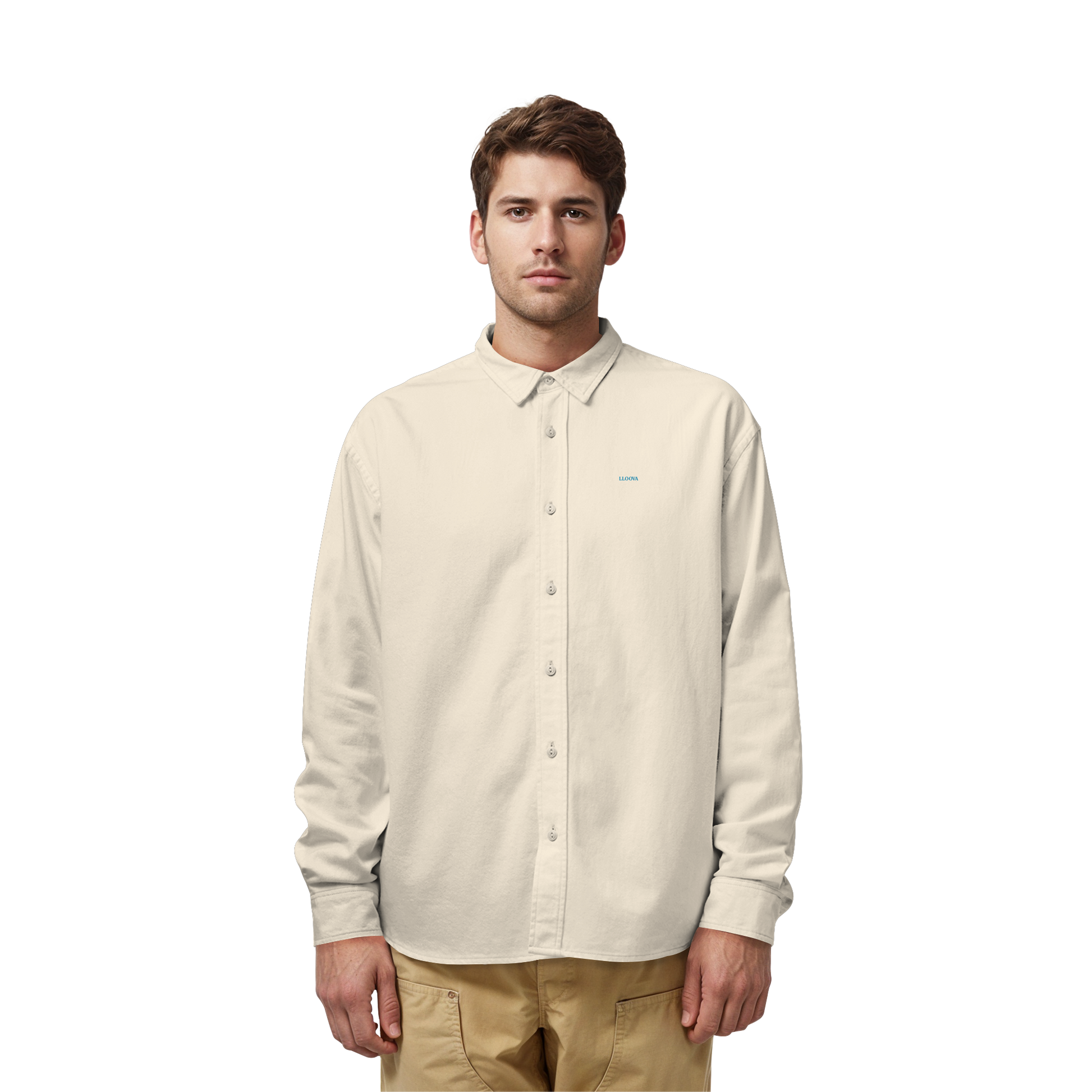 Detailansicht Knopfleiste und Spitzkragen des LLOOVA Pure Shirts