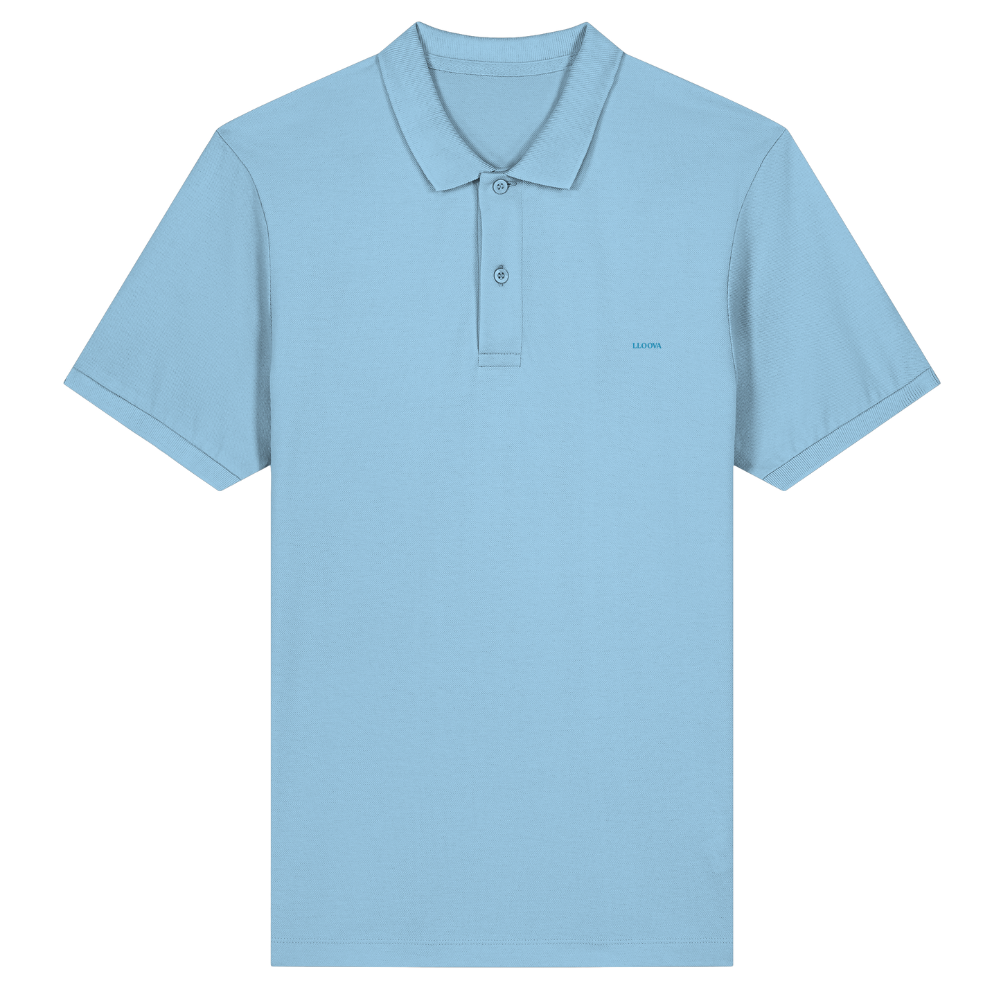 Detailansicht Kragen, Knopfleiste und Logo-Stickerei des LLOOVA Pure Poloshirts