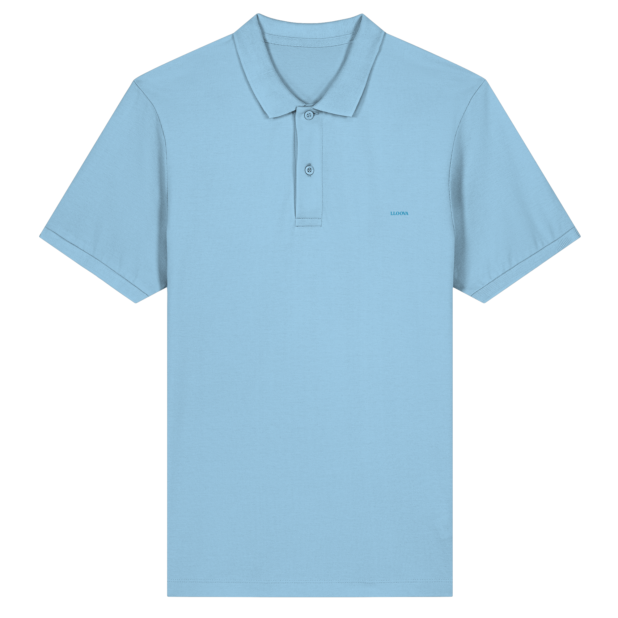 Detailansicht Kragen, Knopfleiste und Logo-Stickerei des LLOOVA Pure Poloshirts