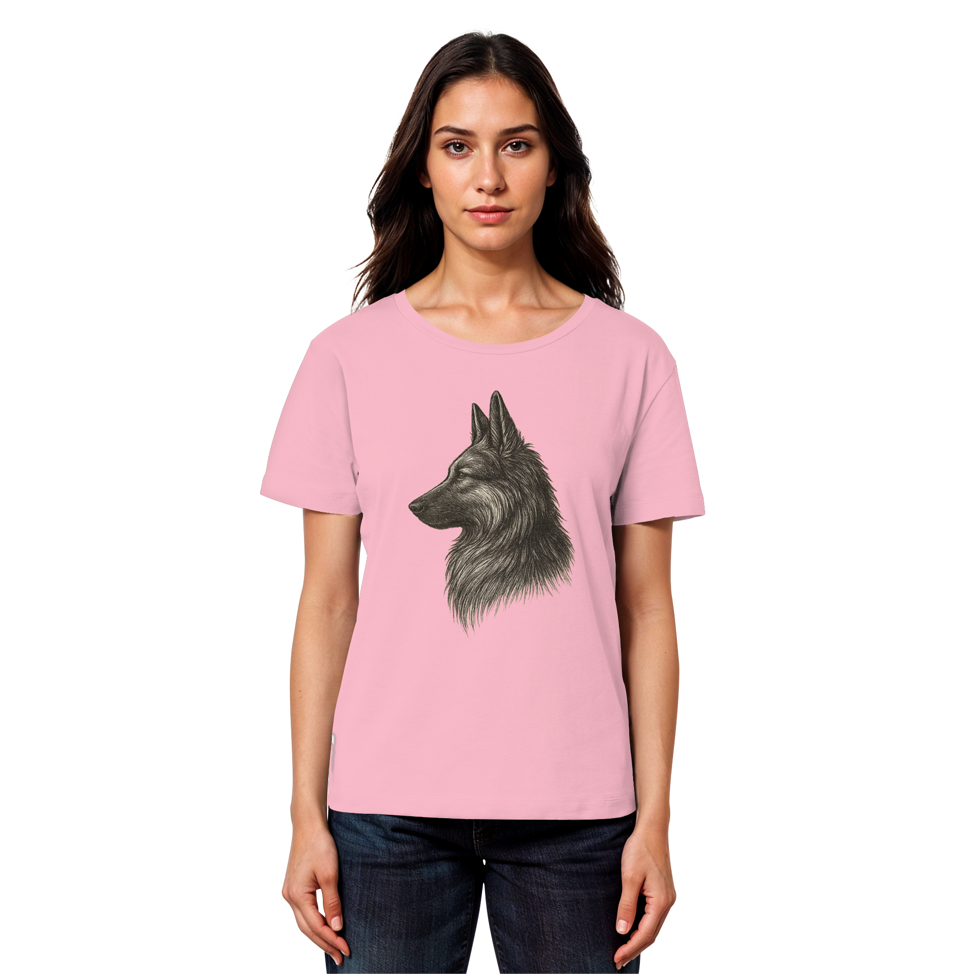 „Fein gezeichnetes Schäferhund Motiv – Bio Damen Shirt Regular Fit“