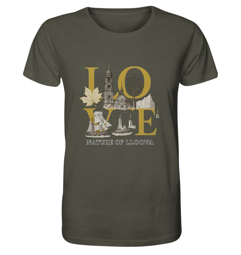 Hafen „Michel“ Bio-Shirt mit LOVE-Print

Hamburg-Motiv mit Michel & Elbphilharmonie auf T-Shirt

Goldene Akzente & Glow-Effekt auf nachhaltigem Shirt

Regular Fit Bio-T-Shirt mit urbanem Design

LOVE Statement-Shirt von LLOOVA für Hamburg-Liebhaber

Nature of LLOOVA Detailansicht

