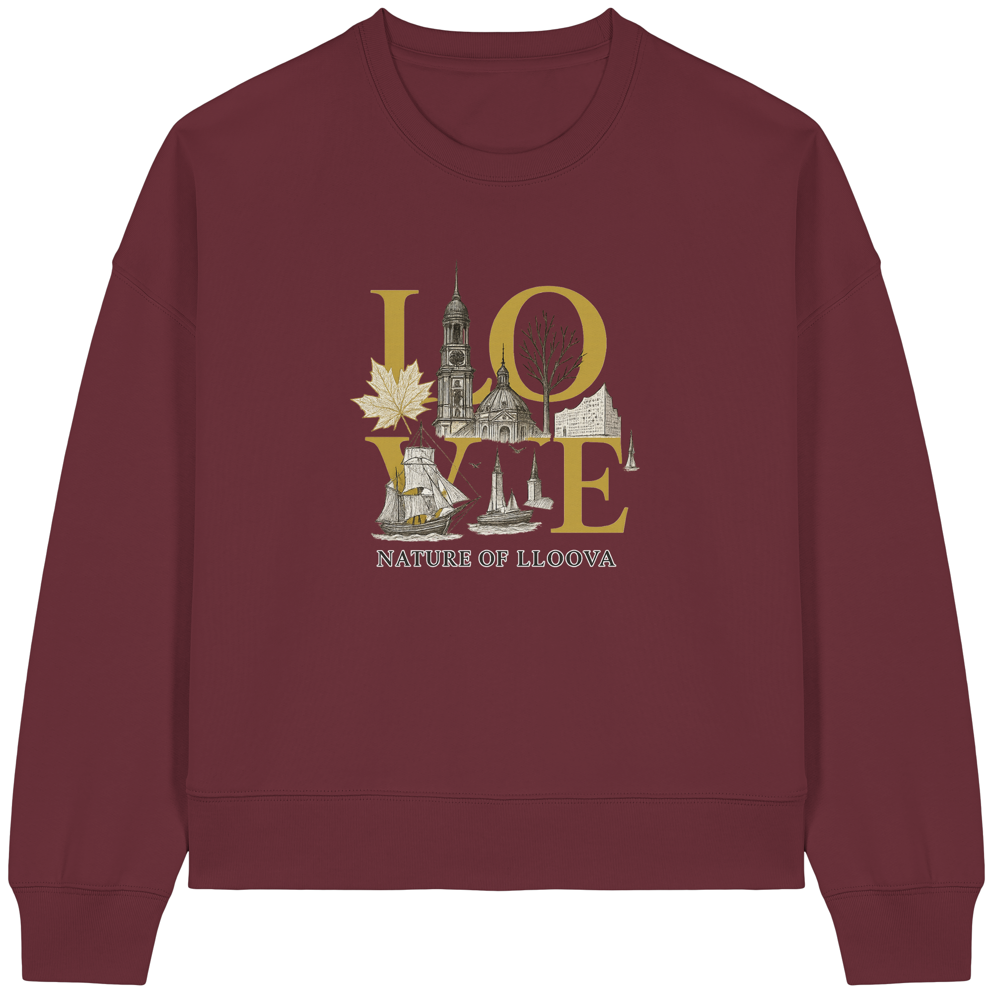 Kastiges Damen-Sweatshirt mit Hamburg-Motiv
Hafen "Michel" Damen Sweatshirt mit Hamburg LOVE-Motiv

Boxy Fit Sweatshirt aus Bio-Baumwolle in elegantem Design

Detailansicht: Handgezeichnete Wahrzeichen & goldene Akzente

Rückenansicht: LLOOVA Statement Sweatshirt

Stylisch & nachhaltig: Frauen Sweatshirt aus Hamburg

Urbaner Chic: Oversized Boxcut mit maritimer Botschaft


