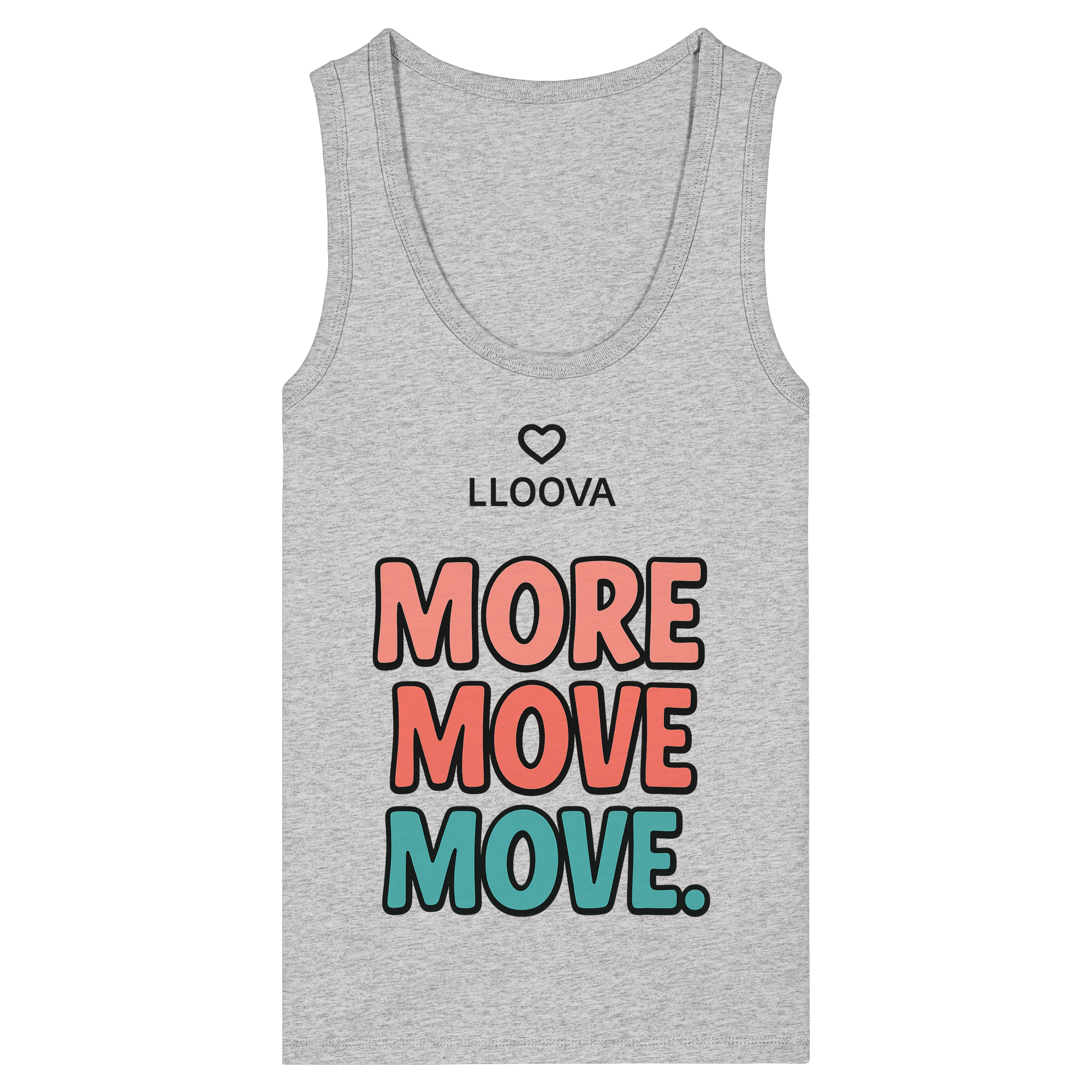 Hafensommer Damen Fitted Tank Top mit „More Move.“ vorne

Rückseite mit „More Love.“ Print

Figurbetontes Bio-Tanktop für den Sommer

Nachhaltiges Damen Tank Top mit Rippdetails

Detailaufnahme der Overlocknaht und Prints

Fair Fashion Top von LLOOVA

