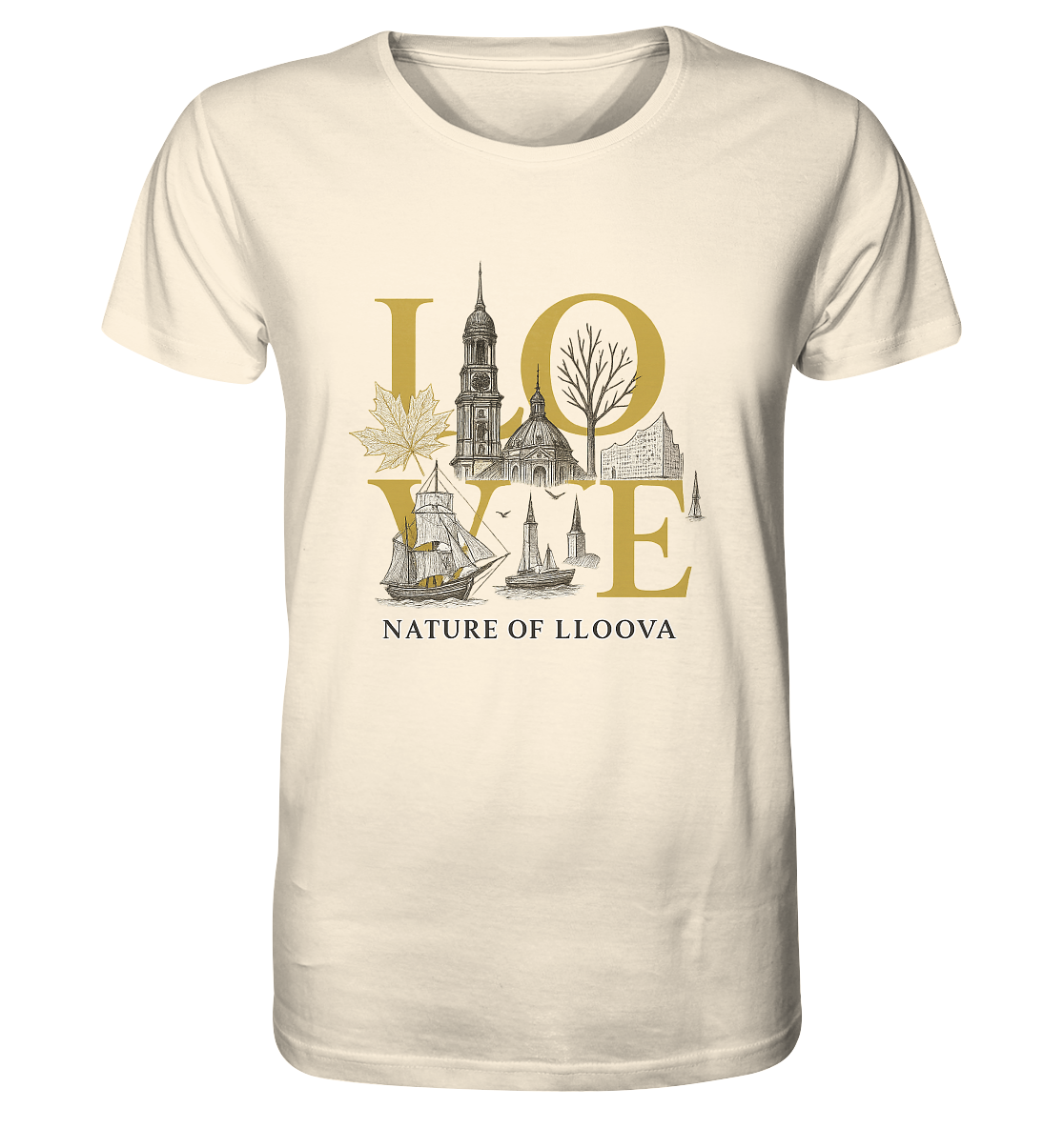 LLOOVA Organic Shirt mit „Nature of LLOOVA“ Aufdruck

