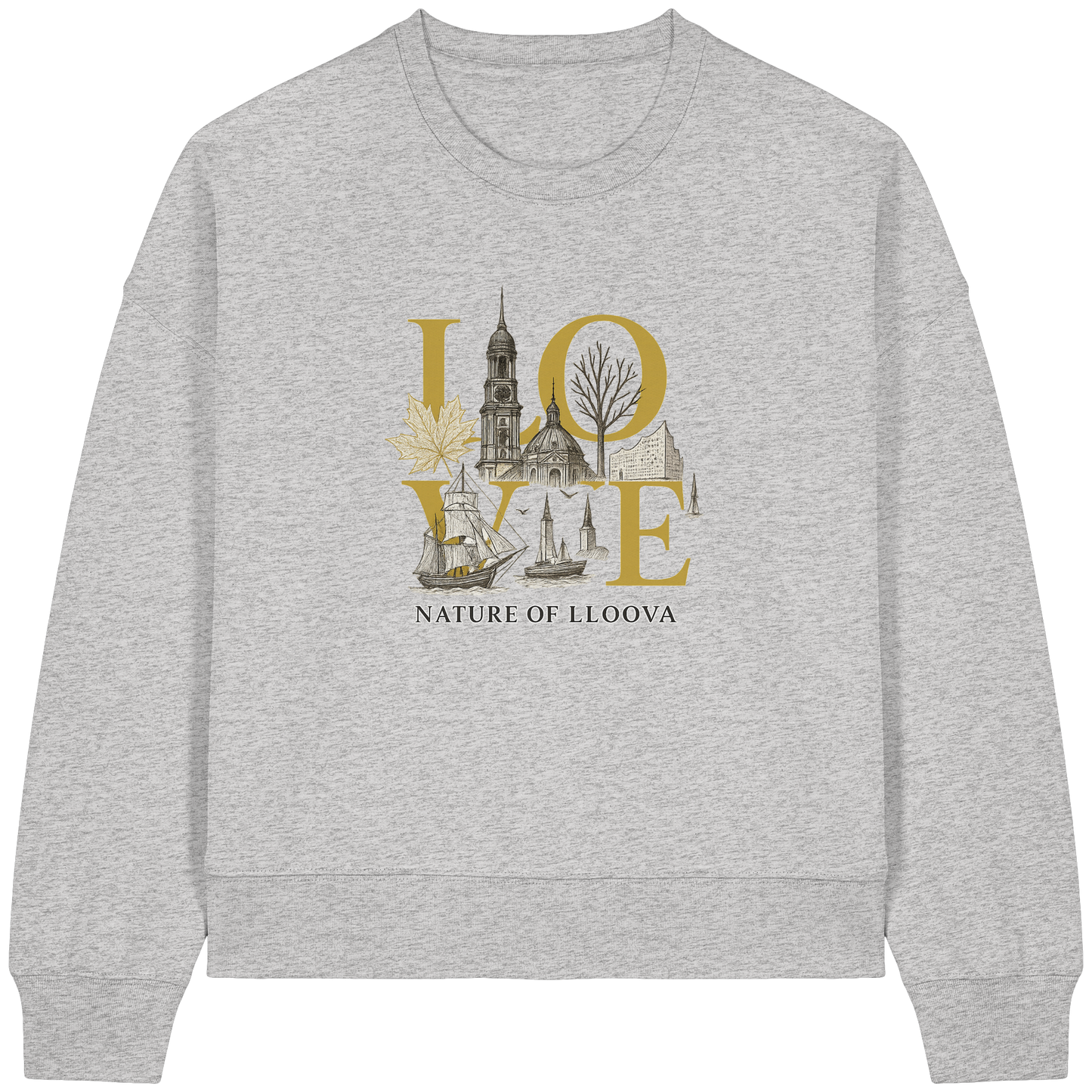 LLOOVA Sweatshirt aus fairer Produktion

Gold-Detail Sweatshirt mit Hamburg-Icons

Damen Sweater mit urbanem Schnitt und Bedeutung

Nature of LLOOVA Boxcut Pullover

Stilvolles Hamburg Fashion Piece für den Alltag

Fair produzierter Stadtliebe-Sweater aus Deutschland

