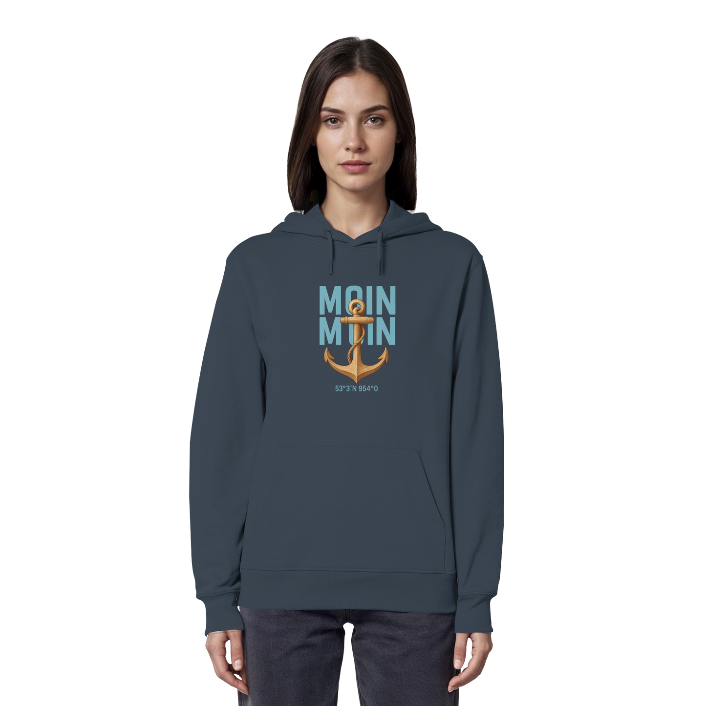 Nachhaltiger Hoodie mit Anker-Symbol vorne

