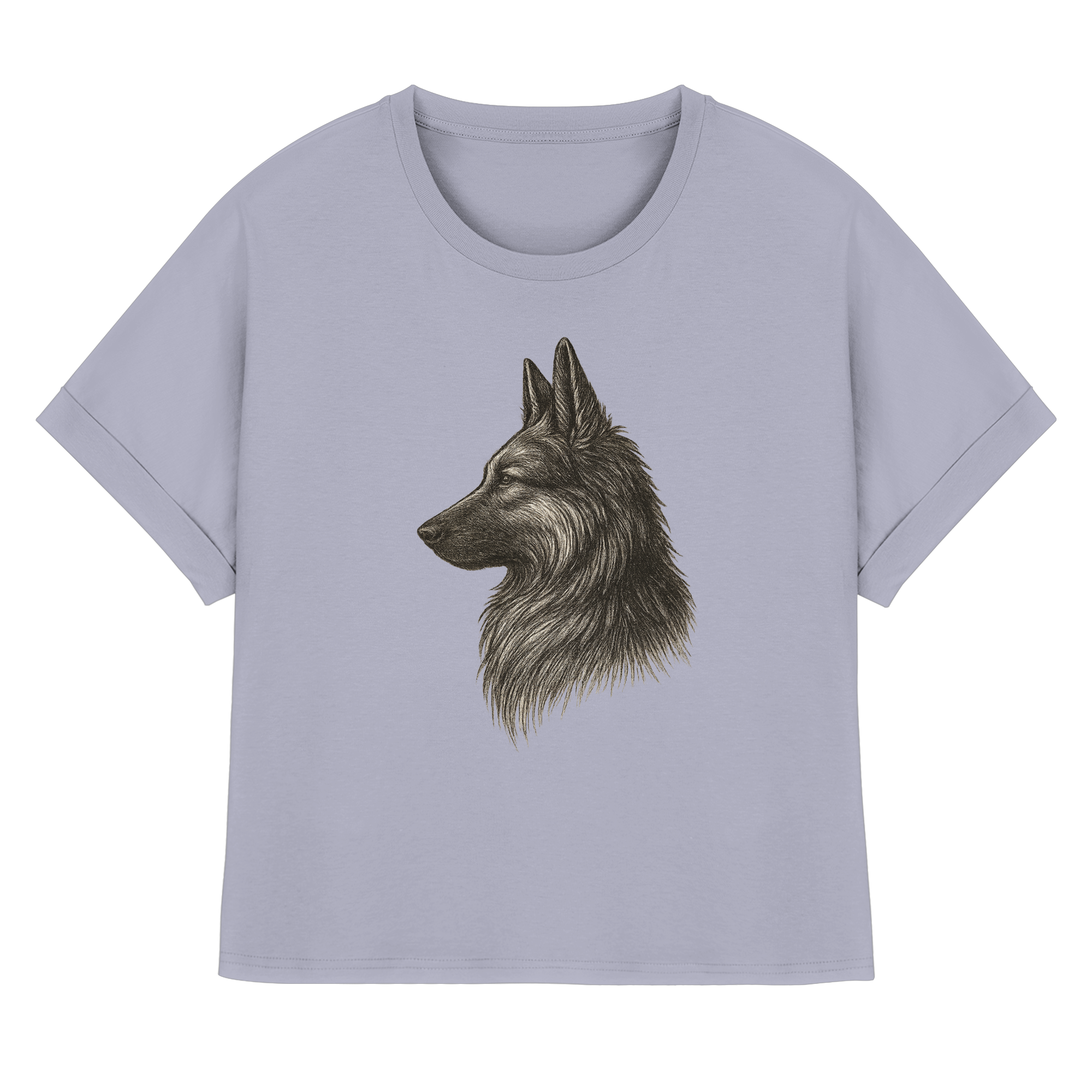 „Nachhaltiges Rolled Sleeves Damen T-Shirt – elegantes Schäferhund Motiv“