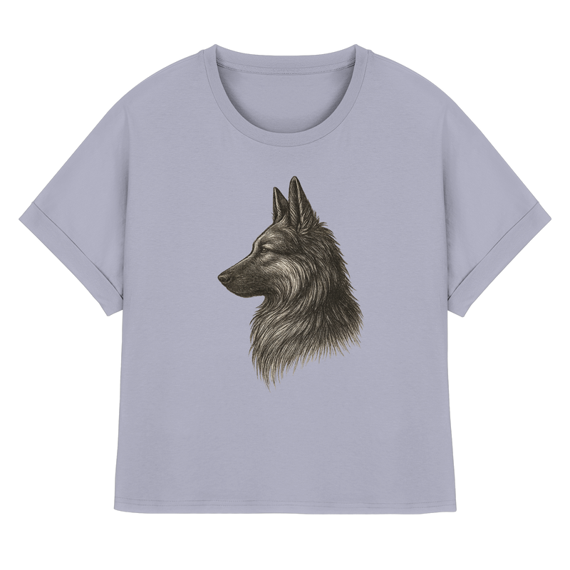 „Nachhaltiges Rolled Sleeves Damen T-Shirt – elegantes Schäferhund Motiv“