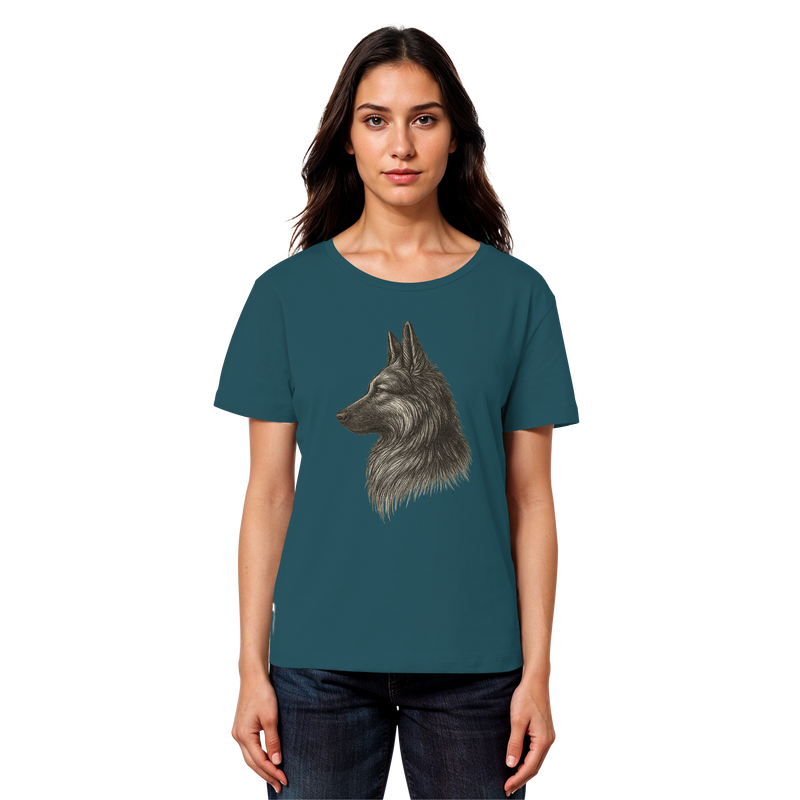 „Nachhaltiges T-Shirt für Damen mit Deutschem Schäferhund Druck“