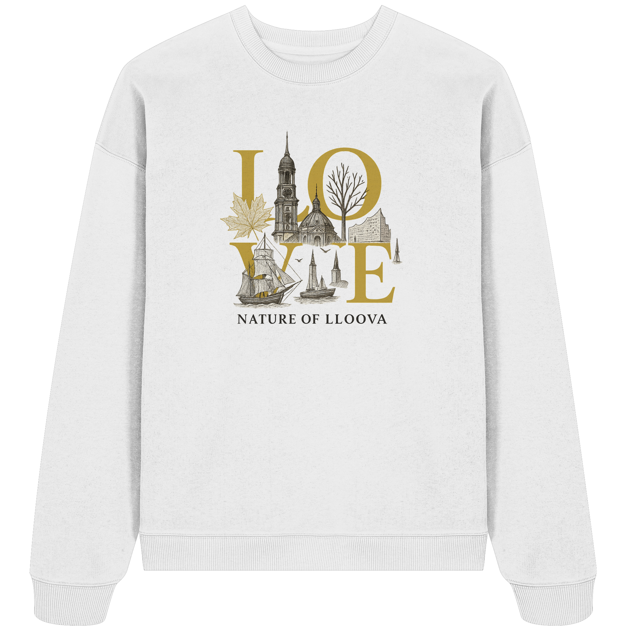 Oversized Bio-Sweatshirt mit Hamburg-Motiven

