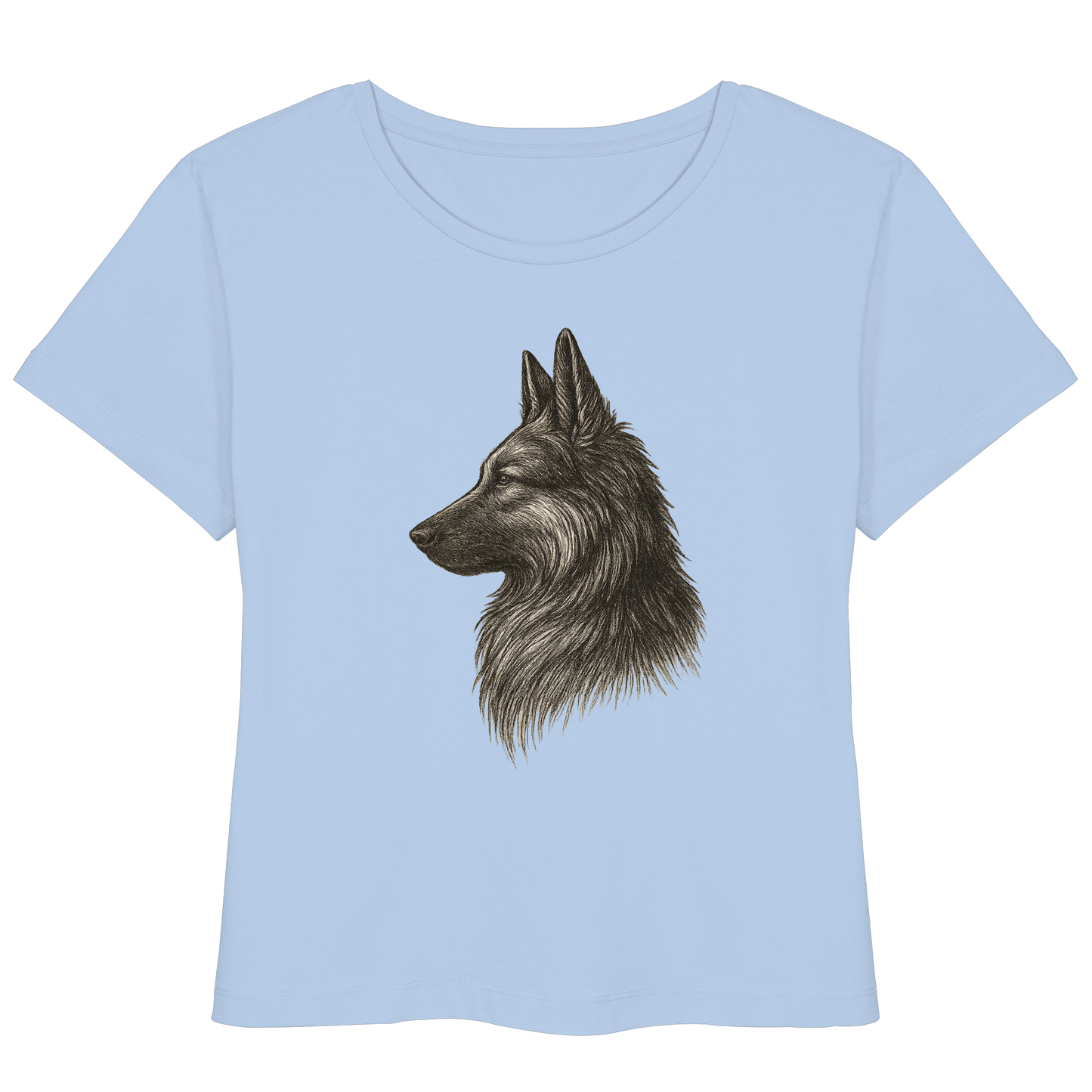 „Schäferhund T-Shirt Damen – hochwertige Illustration in Schwarzweiß“