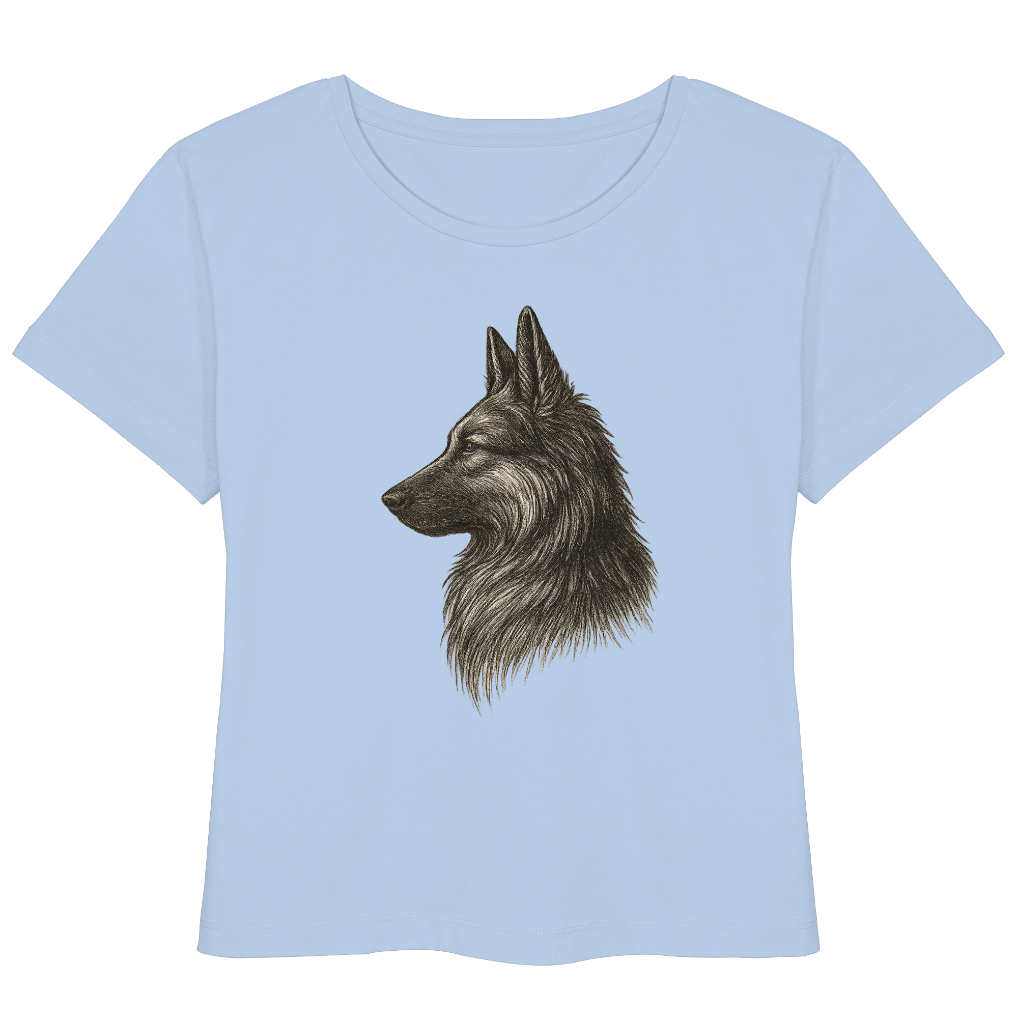 „Schäferhund T-Shirt Damen – hochwertige Illustration in Schwarzweiß“